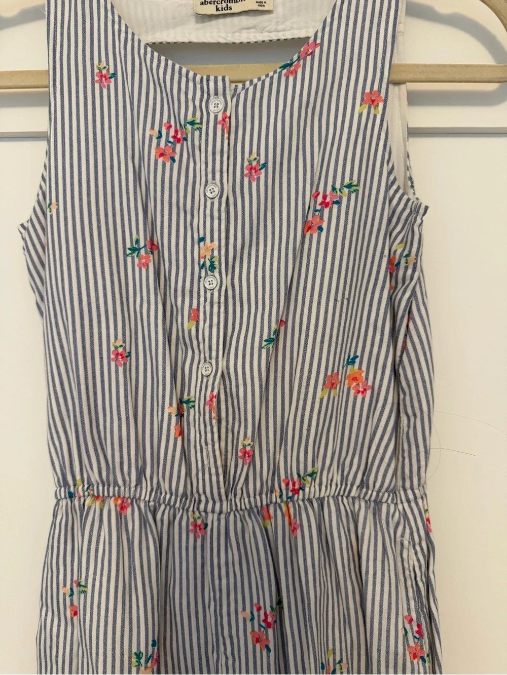 abercrombie kids Blue and White Striped Floral Button-Front One-Piece